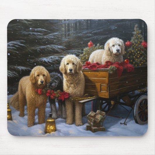 Goldendoodle Snowy Sleigh Kerst Decor Muismat (Voorkant)