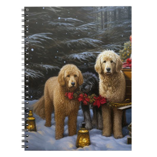 Goldendoodle Snowy Sleigh Kerst Decor Notitieboek (Voorkant)
