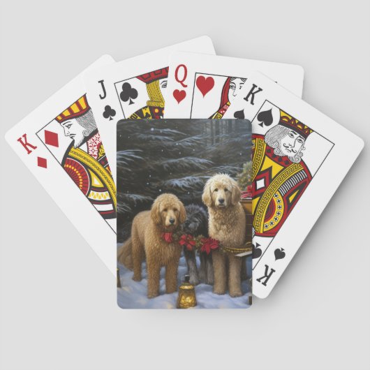 Goldendoodle Snowy Sleigh Kerst Decor Pokerkaarten (Achterkant)