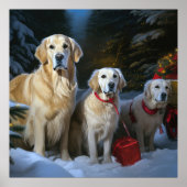 Goldendoodle Snowy Sleigh Kerst Decor Poster (Voorkant)