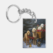 Goldendoodle Snowy Sleigh Kerst Decor Sleutelhanger (Voorkant Links)