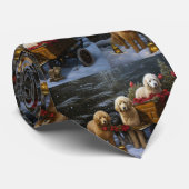 Goldendoodle Snowy Sleigh Kerst Decor Stropdas (Opgerold)