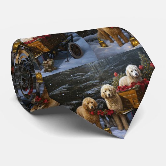 Goldendoodle Snowy Sleigh Kerst Decor Stropdas (Opgerold)