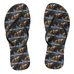 Goldendoodle Snowy Sleigh Kerst Decor Teenslippers