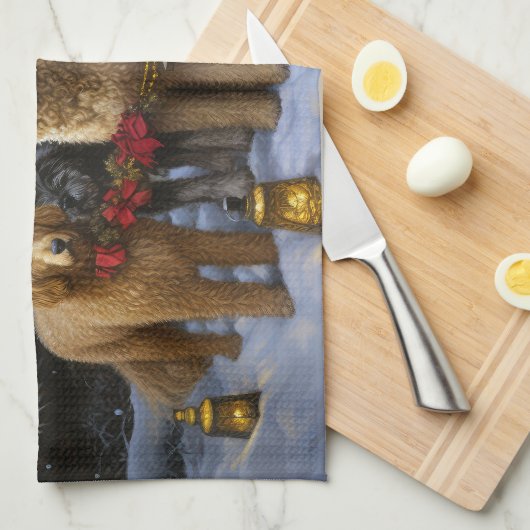 Goldendoodle Snowy Sleigh Kerst Decor Theedoek (Quarter Fold)