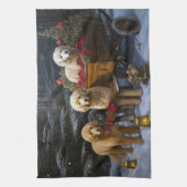 Goldendoodle Snowy Sleigh Kerst Decor Theedoek (Verticaal)