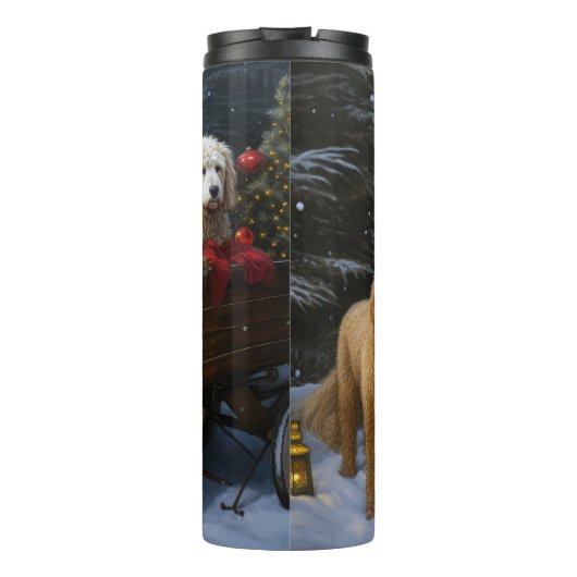Goldendoodle Snowy Sleigh Kerst Decor Thermosbeker (Achterkant)