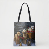 Goldendoodle Snowy Sleigh Kerst Decor Tote Bag (Voorkant)