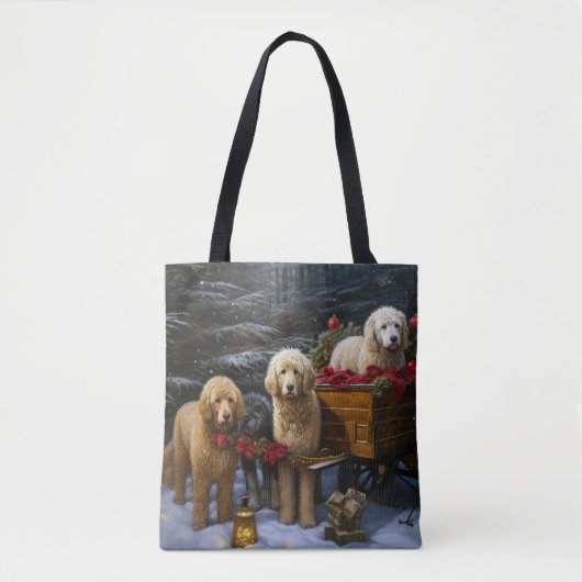 Goldendoodle Snowy Sleigh Kerst Decor Tote Bag (Voorkant)
