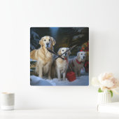 Goldendoodle Snowy Sleigh Kerst Decor Vierkante Klok (Huis)