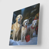 Goldendoodle Snowy Sleigh Kerst Decor Vierkante Klok (Hoek)