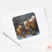 Goldendoodle Snowy Sleigh Kerst Decor Vierkante Sticker (Envelop)