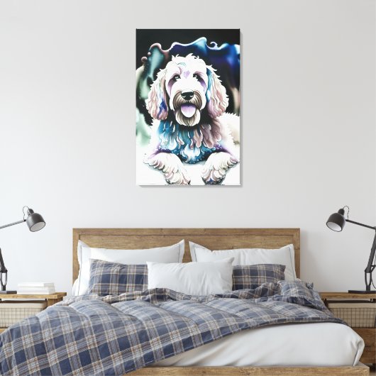 Goldendoodle Soft Pastel Waterverf "Happy Dog" Canvas Afdruk (Insitu (Slaapkamer))
