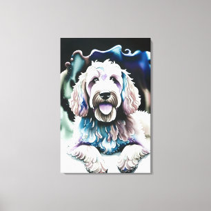 Goldendoodle Soft Pastel Waterverf "Happy Dog" Canvas Afdruk