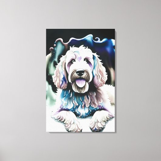 Goldendoodle Soft Pastel Waterverf "Happy Dog" Canvas Afdruk (Voorkant)