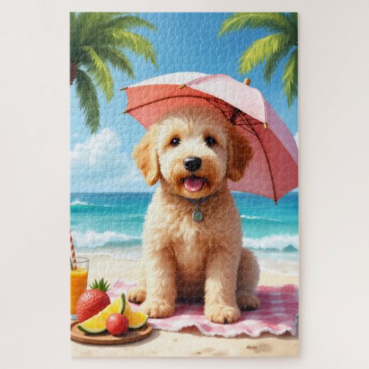 Goldendoodle strand relax scène legpuzzel (Verticaal)