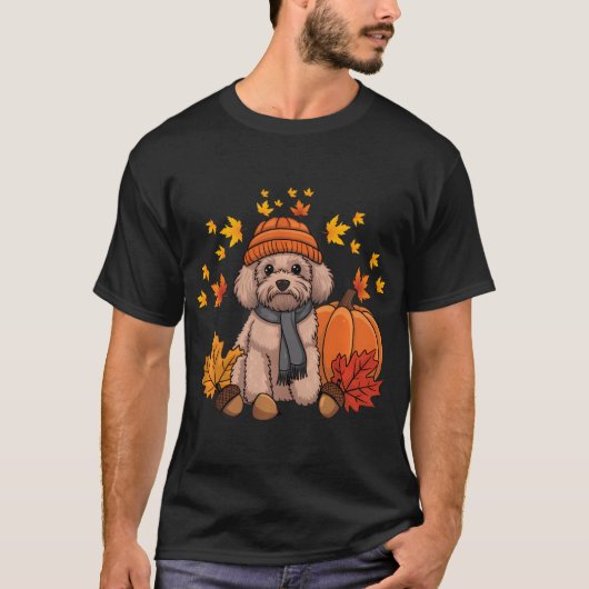 Goldendoodle Thanksgiving Pompoen Dog Herfst Leaf T-shirt (Voorkant)