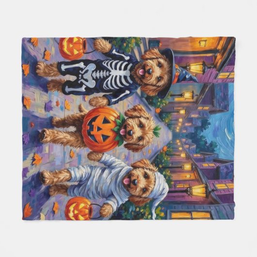Goldendoodle Trick-or-Treating Halloween Costumes Fleece Deken (Voorkant (Horizontaal))