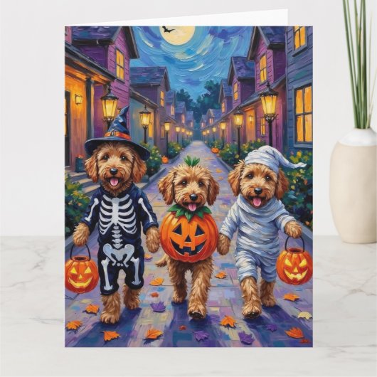 Goldendoodle Trick-or-Treating Halloween kostuums Kaart (Voorkant)