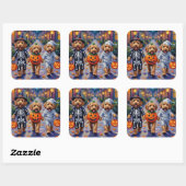 Goldendoodle Trick-or-Treating Halloween kostuums Vierkante Sticker (Vel)