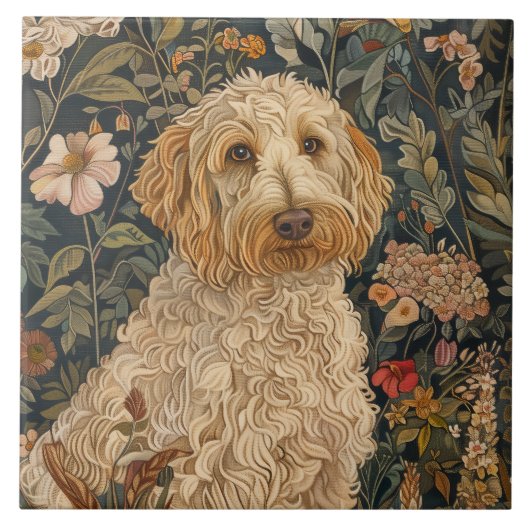 Goldendoodle Tuin Tapestry Verjaardagsfeest Tegeltje (Voorkant)