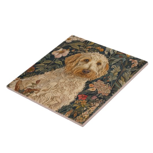 Goldendoodle Tuin Tapestry Verjaardagsfeest Tegeltje (Zijkant)