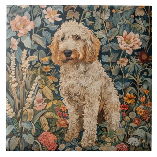 Goldendoodle Tuin Tapestry Verjaardagsfeest Tegeltje (Voorkant)