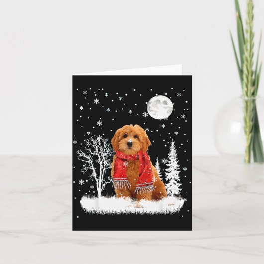 Goldendoodle Under Moonlight Snow Christmas Pajama Kaart (Voorkant)