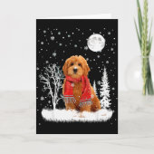 Goldendoodle Under Moonlight Snow Christmas Pajama Kaart (Voorkant)