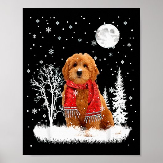 Goldendoodle Under Moonlight Snow Christmas Pajama Poster (Voorkant)