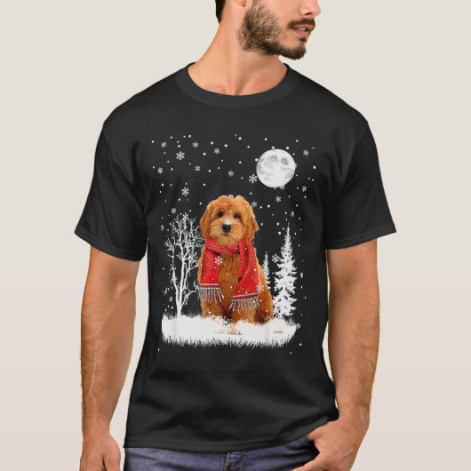Goldendoodle Under Moonlight Snow Christmas Pajama T-shirt (Voorkant)