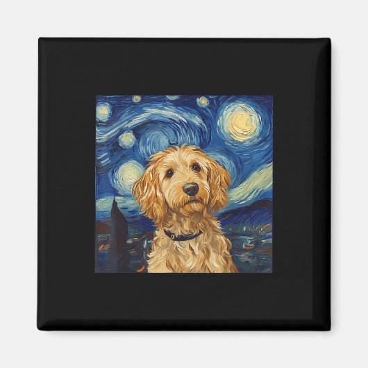 Goldendoodle Van Gogh Sterrennacht Magneet (Voorkant)