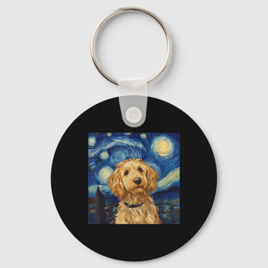 Goldendoodle Van Gogh Sterrennacht Sleutelhanger (Voorkant)