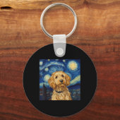 Goldendoodle Van Gogh Sterrennacht Sleutelhanger (Voorkant)