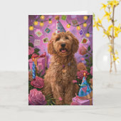 Goldendoodle Verjaardag Kaart (Gele Bloem)
