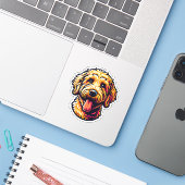 Goldendoodle Vinyl Dog Sticker (Laptop met iPhone)