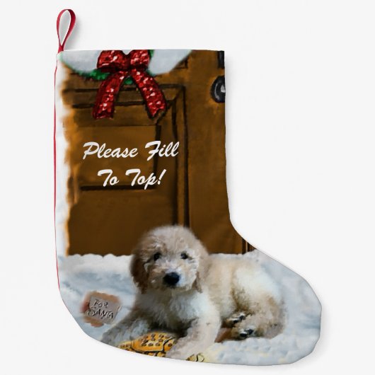 Goldendoodle Vrolijk Kerstfeest Kleine Kerstsok (Voorkant)
