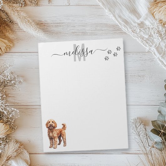 Goldendoodle Waterverf Monogram gepersonaliseerd Notitieblok