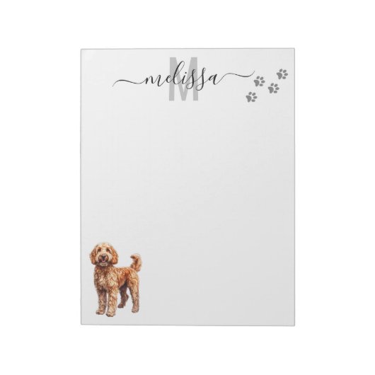 Goldendoodle Waterverf Monogram gepersonaliseerd Notitieblok (Linkerzijde)