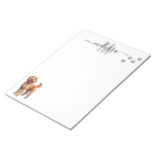 Goldendoodle Waterverf Monogram gepersonaliseerd Notitieblok (Schuin)