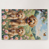 Goldendoodle Wilde Rozenweide Kunst Legpuzzel (Horizontaal)