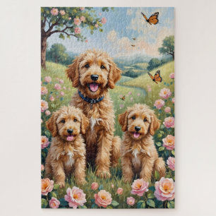 Goldendoodle Wilde Rozenweide Kunst Legpuzzel