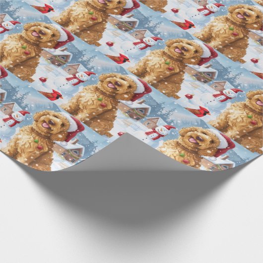 Goldendoodle Winter Wonderland Christmas Joy Cadeaupapier (Hoek)