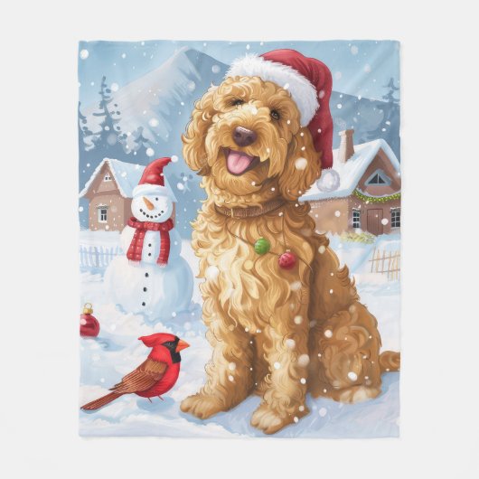 Goldendoodle Winter Wonderland Christmas Joy Fleece Deken (Voorkant)