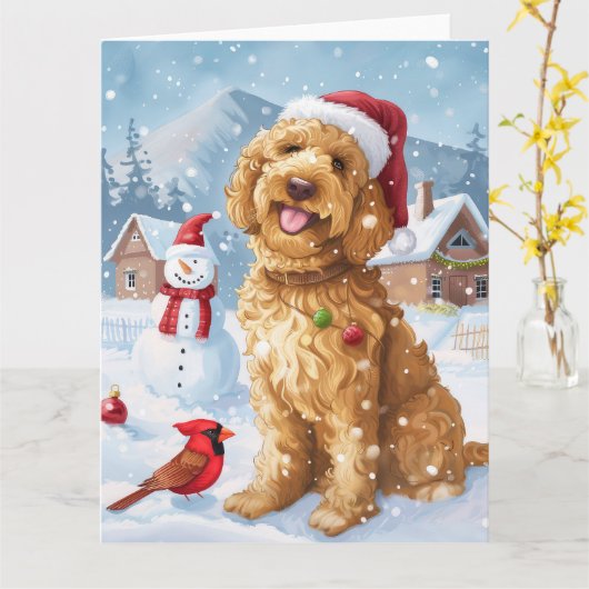 Goldendoodle Winter Wonderland Christmas Joy Kaart (Gele Bloem)
