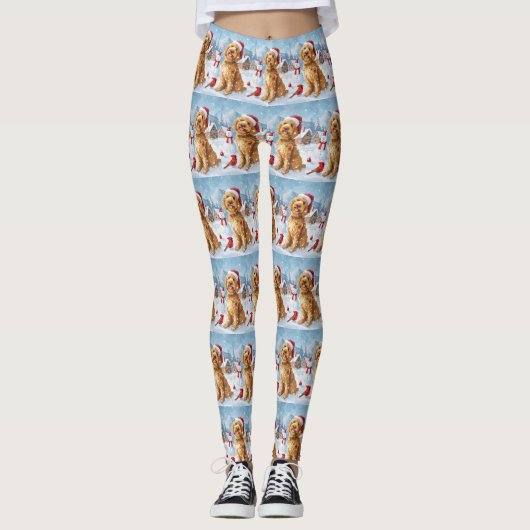 Goldendoodle Winter Wonderland Christmas Joy Leggings (Voorkant)
