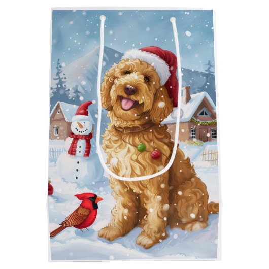 Goldendoodle Winter Wonderland Christmas Joy Medium Cadeauzakje (Achterkant)