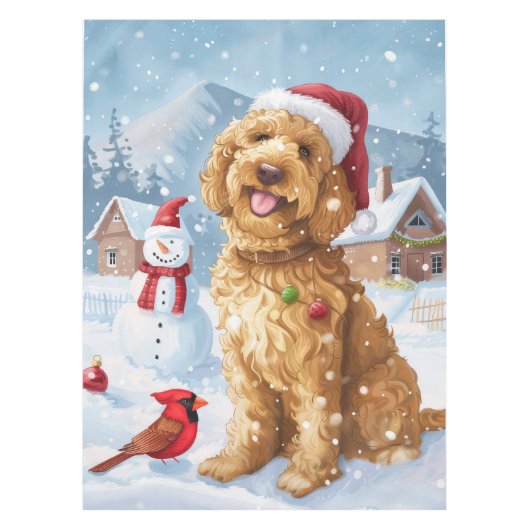 Goldendoodle Winter Wonderland Christmas Joy Tafelkleed (Voorkant)