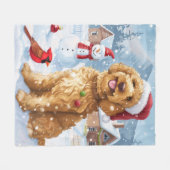Goldendoodle Winter Wonderland Kerstvreugde Fleece Deken (Voorkant (Horizontaal))