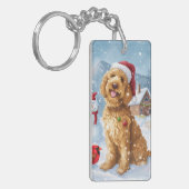 Goldendoodle Winter Wonderland Kerstvreugde Sleutelhanger (Voorkant Links)